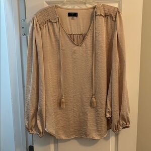INC International Concepts Beige Blouse with Tassels